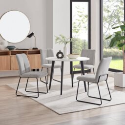Koko White Melamine Round Dining Table & 4 Halle Chairs - thumbnail 1