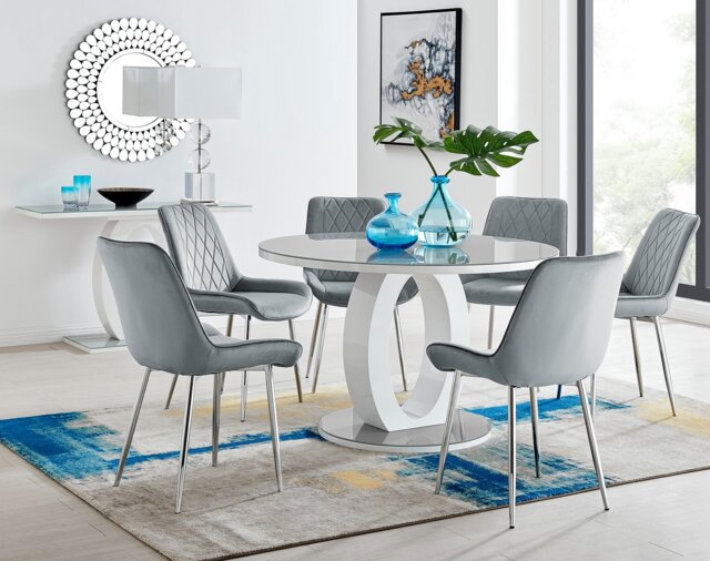 Giovani Round Grey Large 120cm Table and 6 Pesaro Silver Leg Chairs - image 1