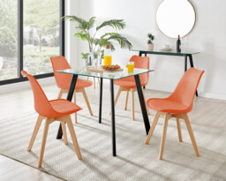 Seattle Glass and Black Leg Square Dining Table & 4 Stockholm Wooden Leg Chairs - thumbnail 1