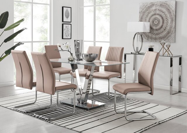 Florini V Grey Dining Table and 6 Lorenzo Chairs - image 1