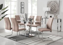 Florini V Grey Dining Table and 6 Lorenzo Chairs - thumbnail 1