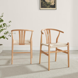 2x Caia Oak Effect Wood & Rope Wishbone Dining Chairs - thumbnail 2