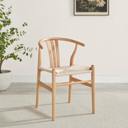 2x Caia Oak Effect Wood & Rope Wishbone Dining Chairs - thumbnail 3