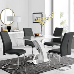 Atlanta White High Gloss And Chrome Metal Rectangle Dining Table And 4 Lorenzo Dining Chairs Set - thumbnail 2