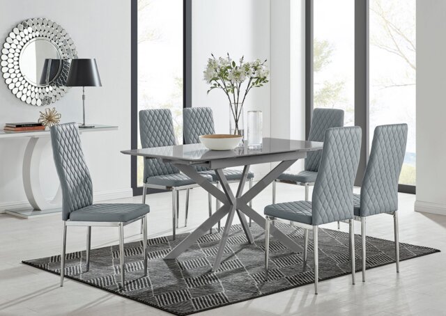Lira 100cm Grey Metal Extending Dining Table & 6 Milan Chrome Leg Chairs - image 1