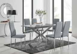 Lira 100cm Grey Metal Extending Dining Table & 6 Milan Chrome Leg Chairs - thumbnail 1