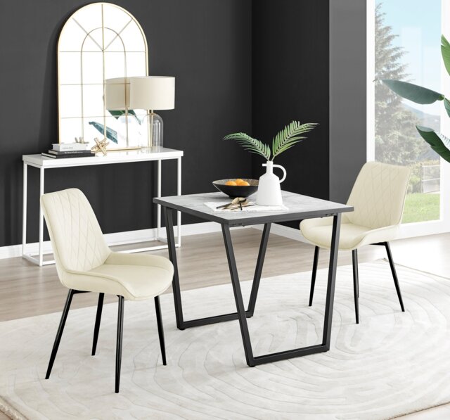 Carson White Marble Effect Square Dining Table & 2 Pesaro Black Leg Chairs - image 1