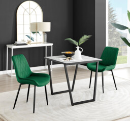 Carson White Marble Effect Square Dining Table & 2 Pesaro Black Leg Chairs - thumbnail 3