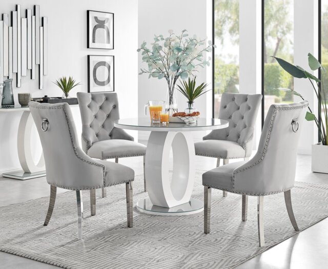 Giovani Round Grey 100cm Table & 4 Velvet Belgravia Chairs - image 1