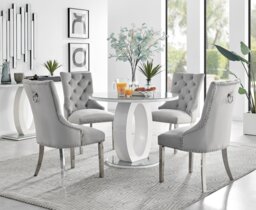 Giovani Round Grey 100cm Table & 4 Velvet Belgravia Chairs