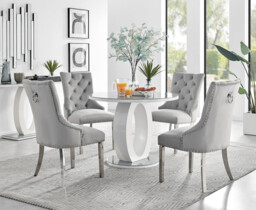 Giovani Round Grey 100cm Table & 4 Velvet Belgravia Chairs - thumbnail 2