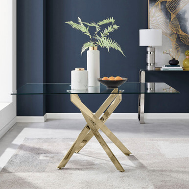 Leonardo Rectangular Glass and Gold Metal 6 Seater Dining Table - image 1