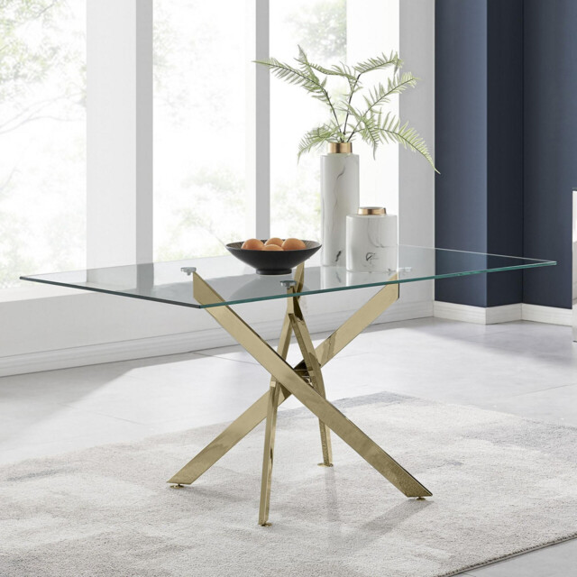 Leonardo Rectangular Glass and Gold Metal 6 Seater Dining Table - image 1