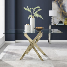 Leonardo Rectangular Glass and Gold Metal 6 Seater Dining Table - thumbnail 2