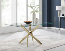 Leonardo Rectangular Glass and Gold Metal 6 Seater Dining Table - thumbnail 2