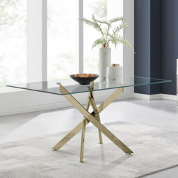 Leonardo Rectangular Glass and Gold Metal 6 Seater Dining Table - thumbnail 1