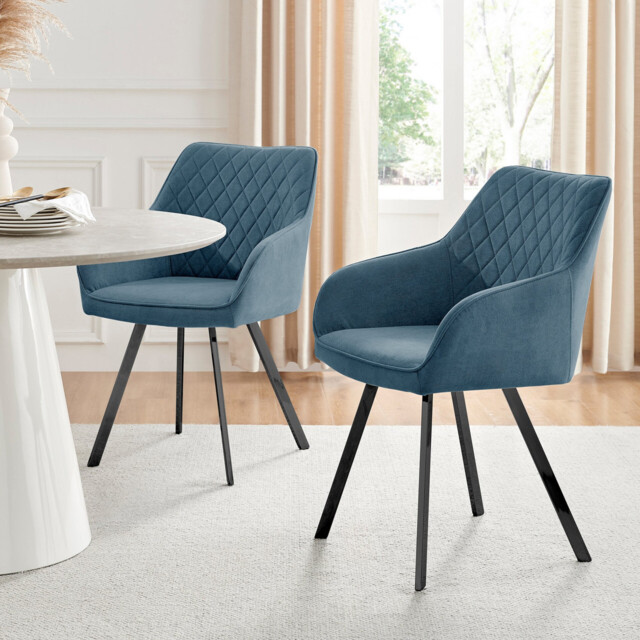 2x Falun Blue Fabric Dining Chairs Black Legs - image 1
