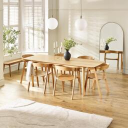 Leif Oak Veneer Wooden Rectangular Extending Table & 6 Masa Oak Dining Chairs - thumbnail 1