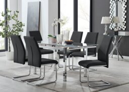 Enna White Glass Extending Dining Table and 6 Lorenzo Chairs - thumbnail 1