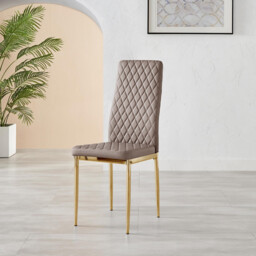 4x Milan Cappuccino Beige Hatched Faux Leather Dining Chairs Gold Legs - thumbnail 4