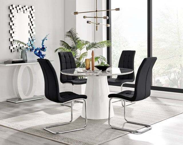 Palma White Marble Effect Round Dining Table & 4 Murano Chairs - image 1