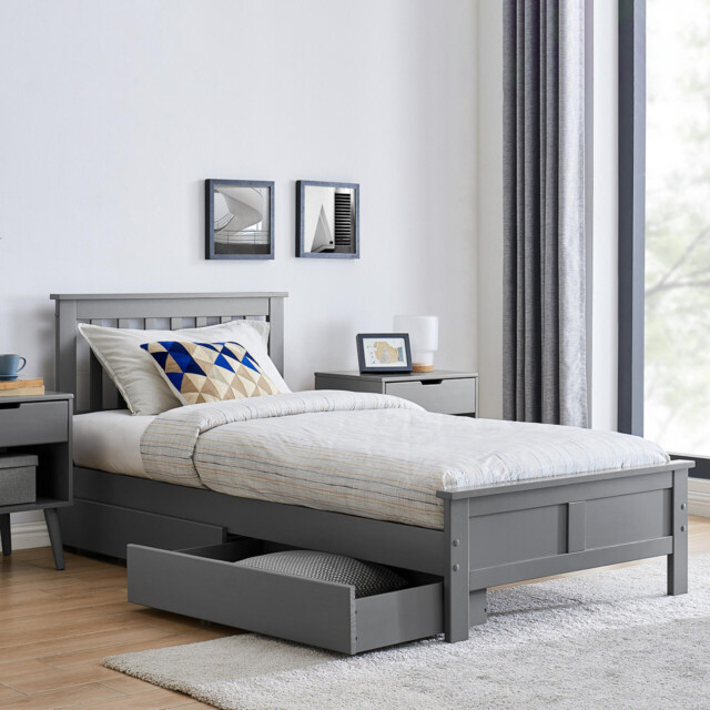 Azure Grey Solid Pine Single Bed Frame - image 1