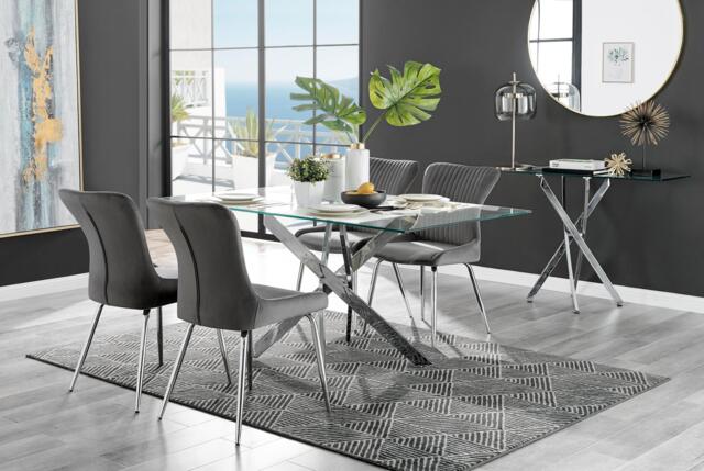 Leonardo Glass and Chrome Dining Table & 4 Nora Silver Leg Chairs - image 1