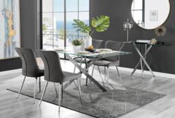 Leonardo Glass and Chrome Dining Table & 4 Nora Silver Leg Chairs - thumbnail 1