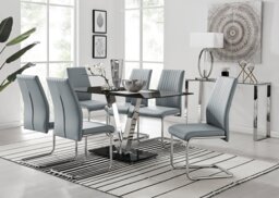 Florini Black Glass And Chrome Metal Dining Table And 6 Lorenzo Dining Chairs Set - thumbnail 1