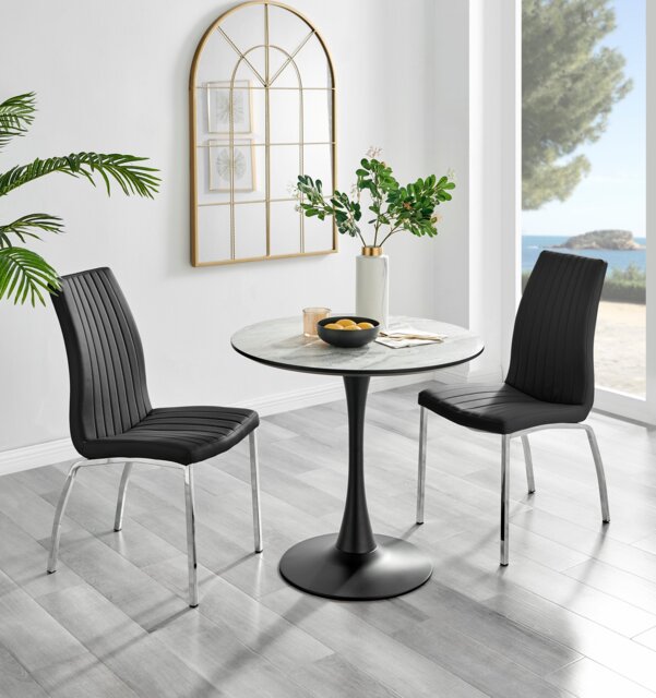 Elina White Marble Effect Round Dining Table & 2 Isco Chairs - image 1