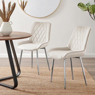 2x Pesaro Cream Velvet Dining Chairs Silver Legs - image 1
