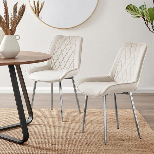 2x Pesaro Cream Velvet Dining Chairs Silver Legs - image 1