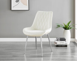 2x Pesaro Cream Velvet Dining Chairs Silver Legs - thumbnail 2