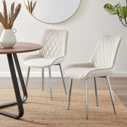 2x Pesaro Cream Velvet Dining Chairs Silver Legs - thumbnail 1