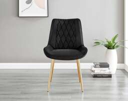 Furniturebox Imperia 4 Dining Table and 4 Pesaro Gold Leg Chairs, Engineered Wood/Velvet/Metal in Black - Size: 53x87x63 cm - thumbnail 8
