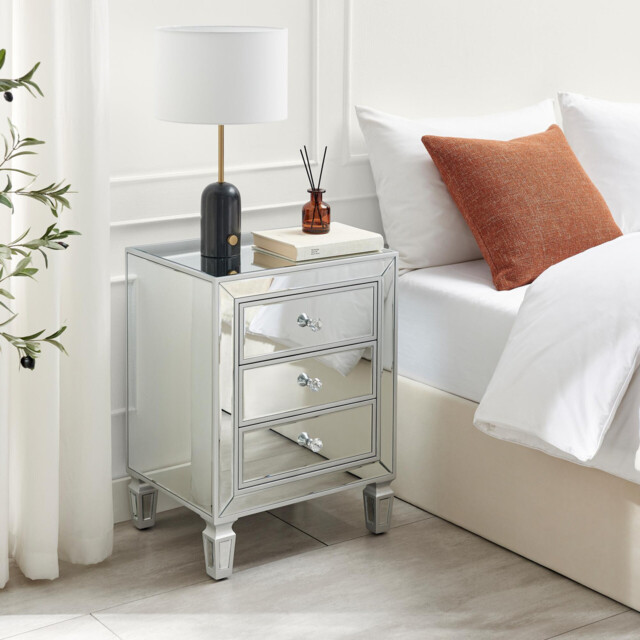 Venetian 3 Drawer Mirrored Bedside Table - image 1