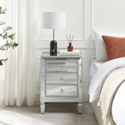 Venetian 3 Drawer Mirrored Bedside Table - thumbnail 2