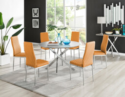 Novara Grey Concrete Effect 120cm Round Dining Table & 6 Milan Chrome Leg Chairs - thumbnail 3