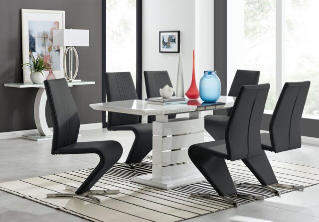 Renato 120cm High Gloss Extending Dining Table and 6 Willow Chairs - image 1