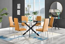 Novara Black Leg 120cm Round Glass Dining Table & 6 Milan Chrome Leg Chairs - thumbnail 1