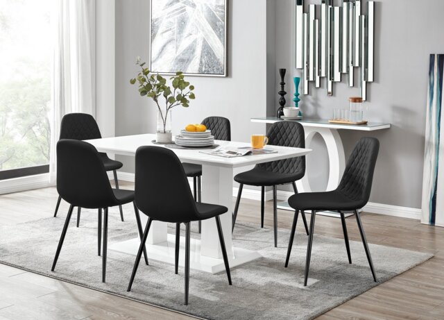 White Imperia 6 Table & 6 Corona Black Leg Chairs - image 1
