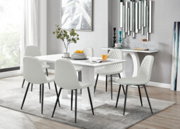 White Imperia 6 Table & 6 Corona Black Leg Chairs - thumbnail 3