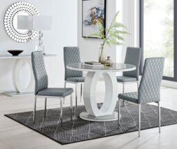 Giovani Grey White High Gloss And Glass 100cm Round Dining Table And 4 Milan Chairs Set - thumbnail 1