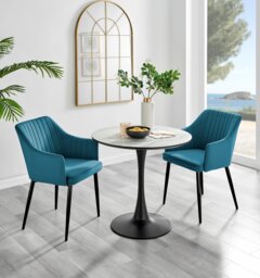 Elina White Marble Effect Round Dining Table & 2 Calla Black Leg Chairs - thumbnail 1