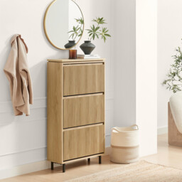 Penrose 3 Door Oak Effect Wood Shoe Storage Cabinet - thumbnail 1
