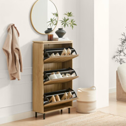 Penrose 3 Door Oak Effect Wood Shoe Storage Cabinet - thumbnail 3
