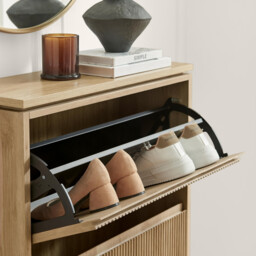 Penrose 3 Door Oak Effect Wood Shoe Storage Cabinet - thumbnail 4