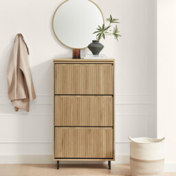 Penrose 3 Door Oak Effect Wood Shoe Storage Cabinet - thumbnail 2