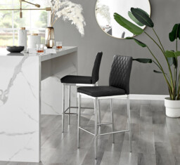 2x Milan Black Faux Leather Counter Stools Silver Legs - thumbnail 2