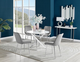Novara White High Gloss Round Dining Table & 4 Pesaro Silver Leg Chairs - thumbnail 3